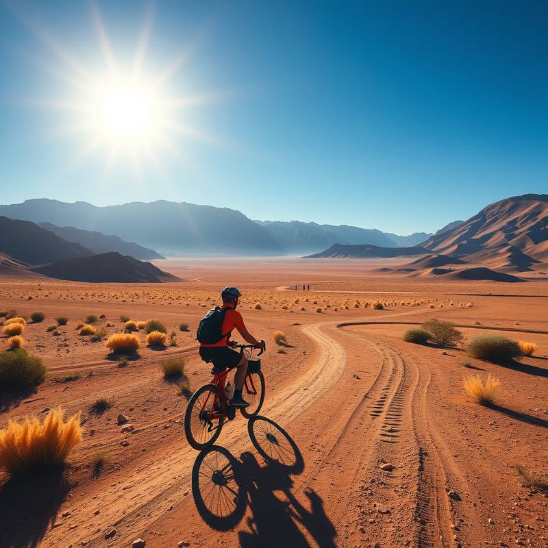 Ciclista recorriendo el Desierto de Atacama en bicicleta.