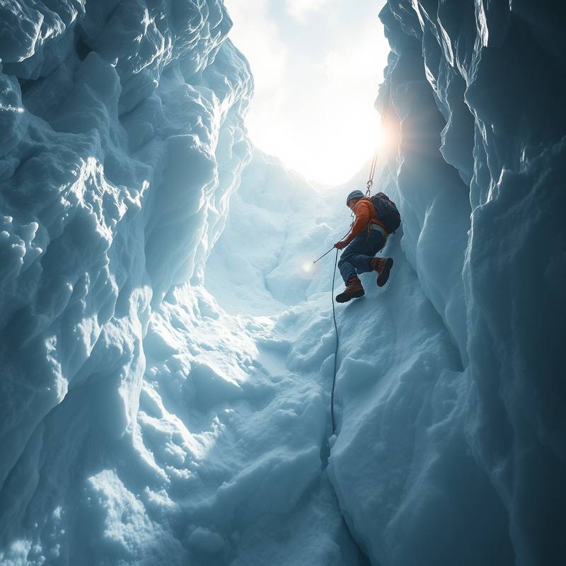 Persona escalando en hielo