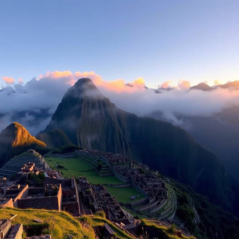 Vistas panorámicas de Machu Picchu durante el amanecer
